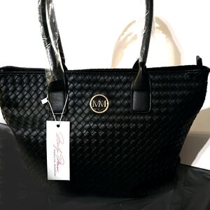 NWT Marilyn Monroe Black Woven Shoulder Bag With Gold Monogram